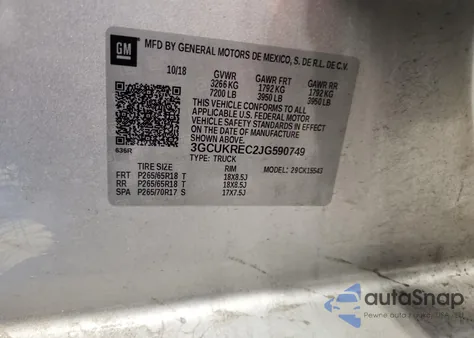 2018 Chevrolet Silverado K1500 Lt из США, поврежденный, VIN 3GCUKREC2JG590749